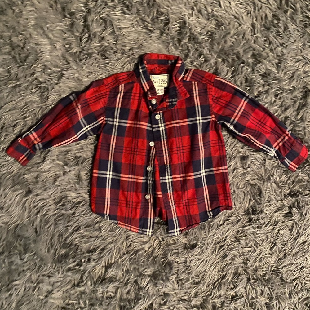 The Children's Place Red and Navy Plaid Button-Down Shirt